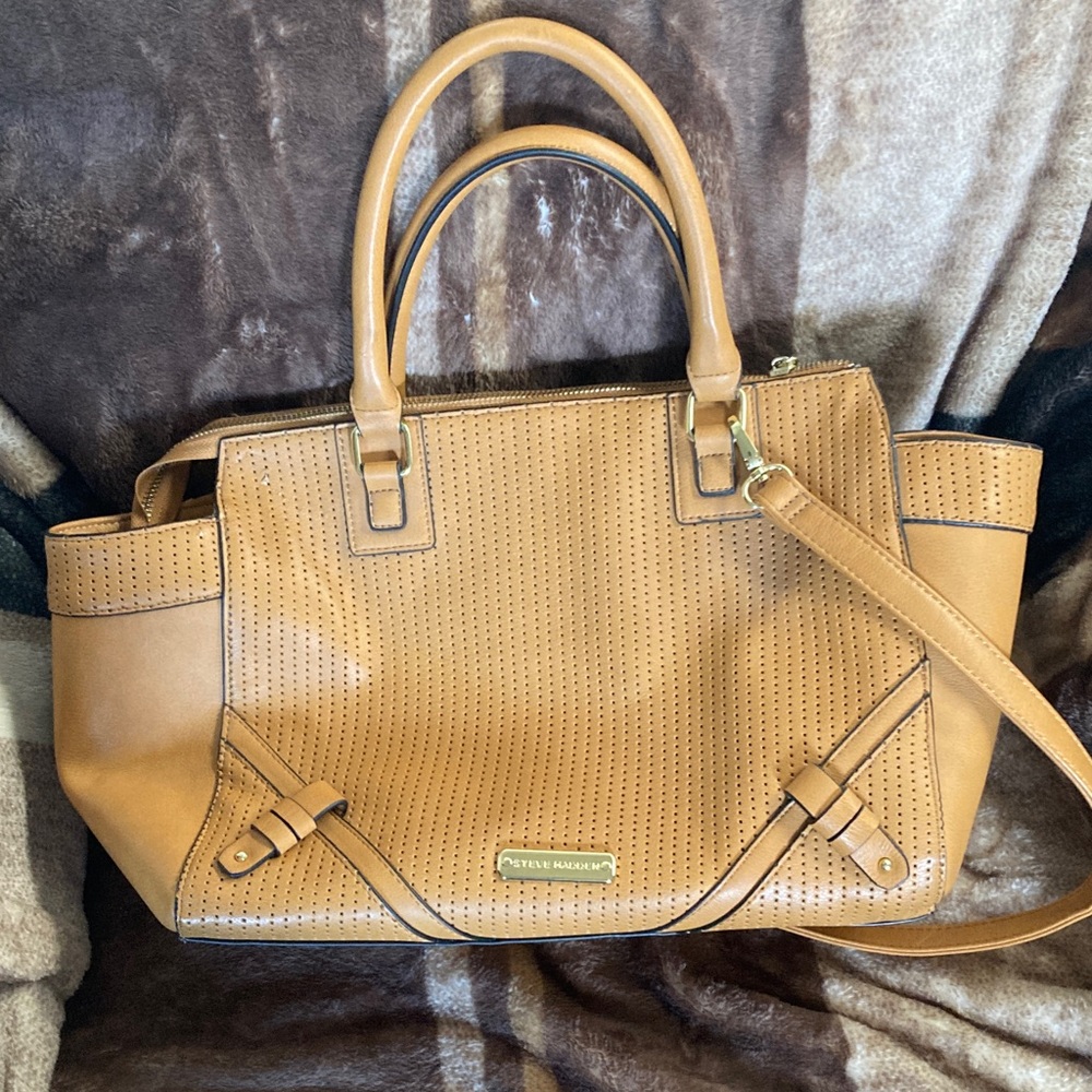 Steve Madden Tan Perforated Satchel with Detachable Strap